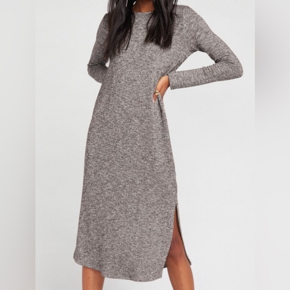 NWT Show Me Your MuMu Maddison Long Sleeve Midi Slit Dress Gray Silver S Small